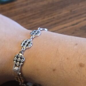 Silver and Black Linked Dot Disc Bracelet - Women Jewelry